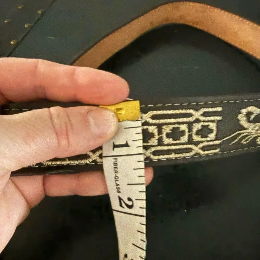 YAC Western Cowboy Belt Embroidered  No Buckle Leather Genuine Made In Mexico